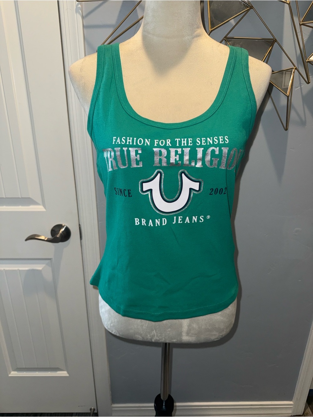 True Religion Teal Scoop Neck Logo Tank
